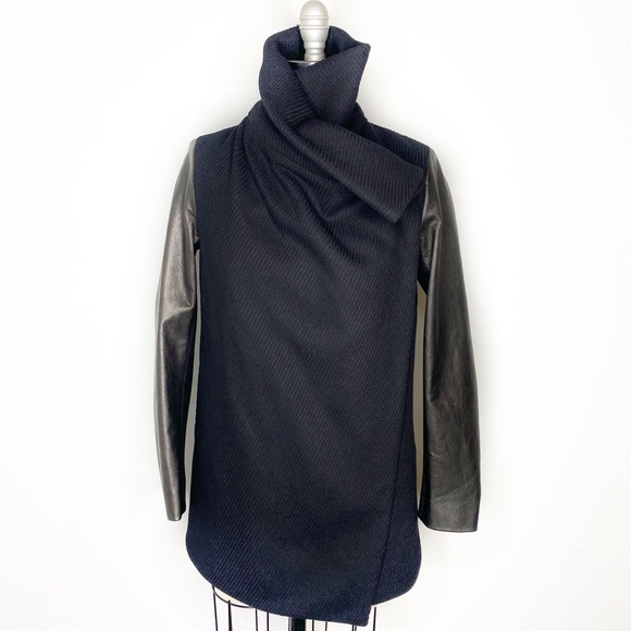 All Saints Alice Jax Leather Sleeve Coat Black - Picture 3 of 6